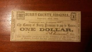 Surry County Virginia Va $1 Banknote photo