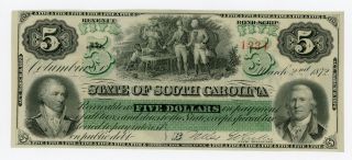 1872 $5 The State Of South Carolina Note Au photo