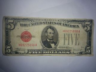 1928d Five Dollar Paper Us Bill/circulated/red Seal/h - 69 photo