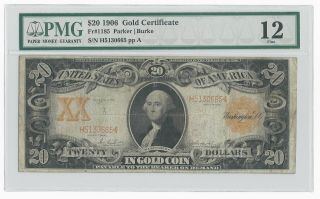 1906 $20 Twenty Dollar Washington Gold Certificate Note Fine Pmg F12 F 12 photo