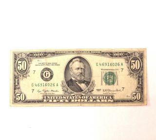 1977 Series $50 Us Federal Reserve Chicago Note G46916026a Vintage Estate photo