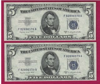 (2) 1953 B $5 Silver Certificates photo