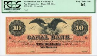 1800 ' S $10 Canal Bank - Orleans,  Louisiana Note Pcgs Graded Very Ch.  64 photo