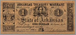 1 Dollar Arkansas Treasury Warrant,  28 - 04 - 1862 photo