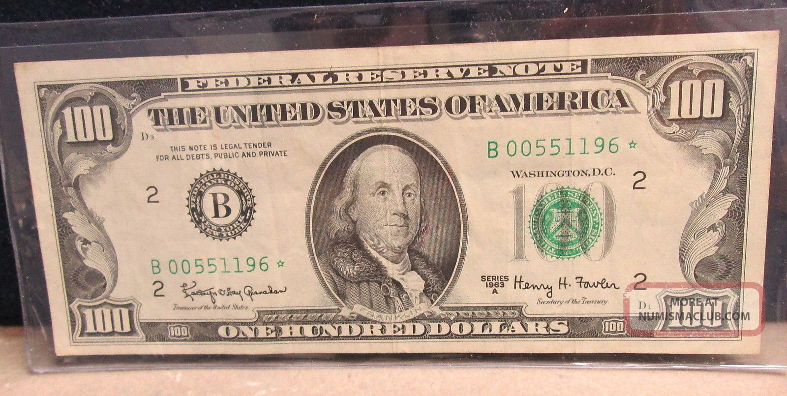 1963 A 100 Federal Reserve Star Note Nicely Circulated B 00551196