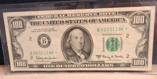 1963 A $100 Federal Reserve Star Note - Nicely Circulated B 00551196 photo