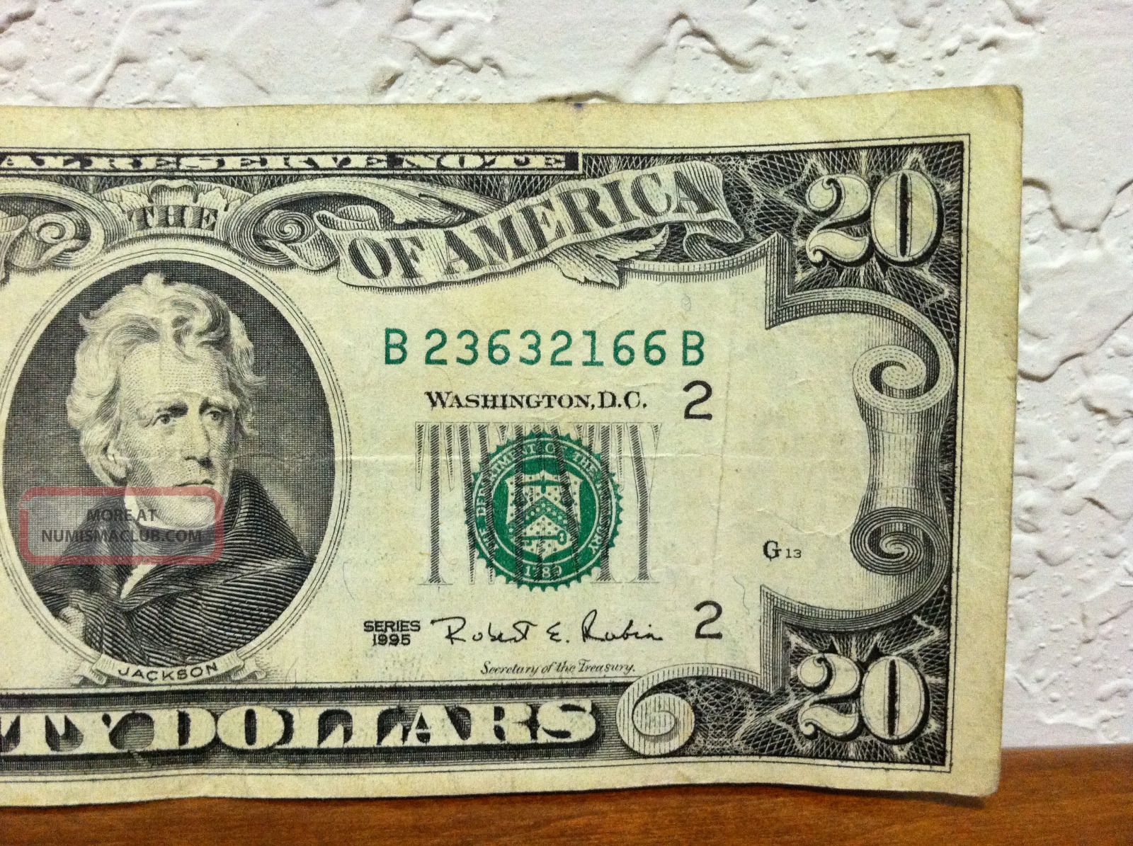 1995 Us $20. 00 Bill York Twenty Dollar Note Circulated B23632166b