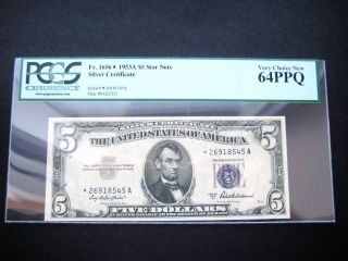 $5 1953 A Star Silver Certificate Choice Unc Bu Note Pcgs 64 Ppq photo