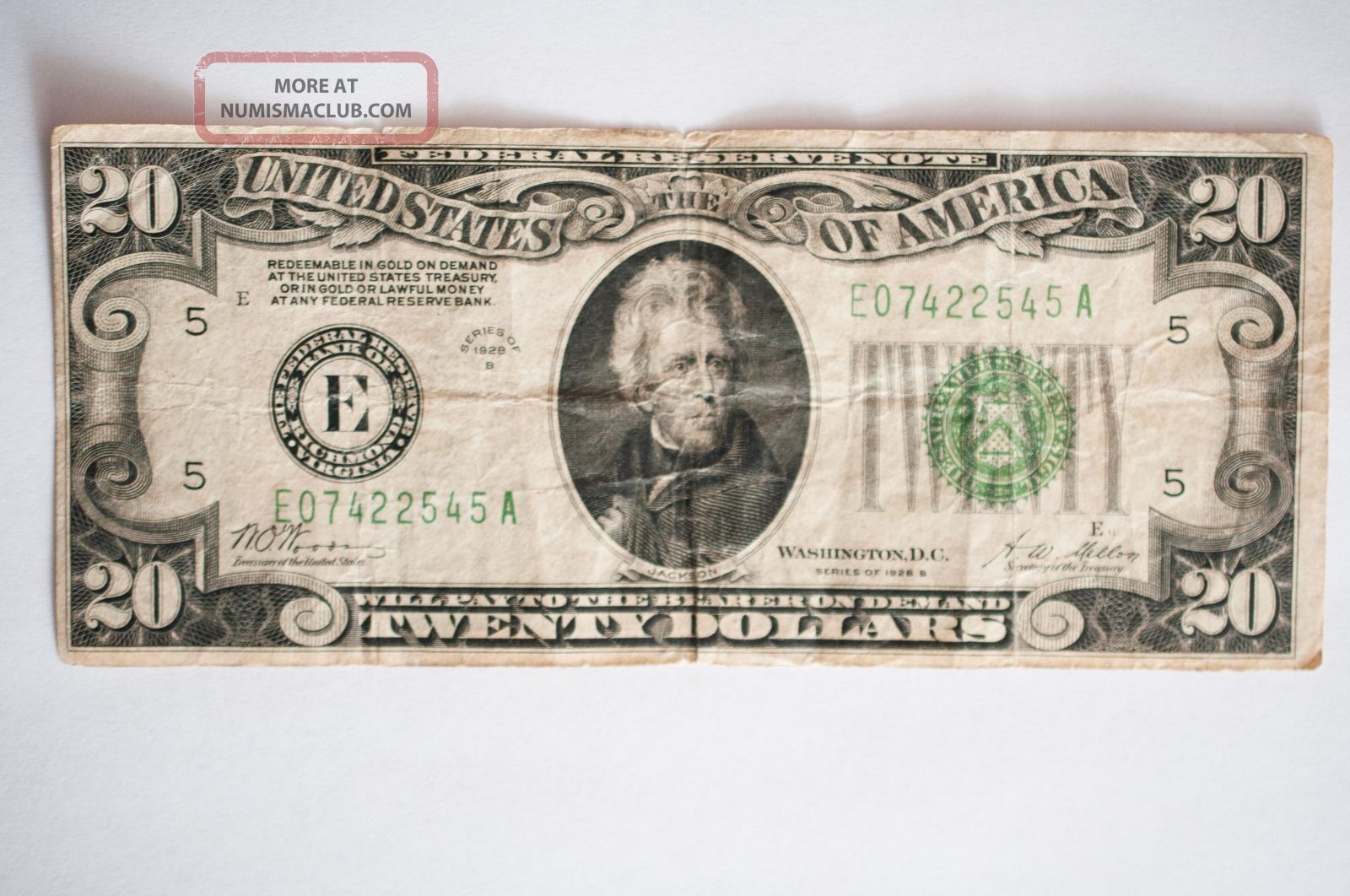1928 B $20 Richmond quot Redeemable In Gold quot Note Circulated Twenty
