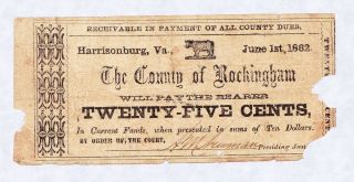 Civil War Period Harrisonburg Va June 1st,  1862,  County Of Rockingham 25 Cents photo