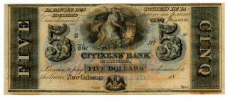 1840 ' S $5 Citizens Bank Of Louisinna Orleans Rare Blue Back Unc Plate C photo