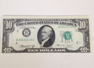 $10.  Dollar 1974 Offset Error Note Crisp Uncirculated B/g photo