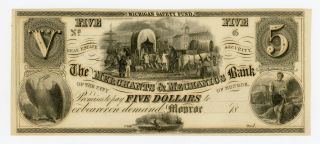 1800 ' S $5 The Merchants & Mechanics Bank - Monroe,  Michigan Note Au photo