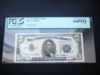 $5 1934 D Silver Certificate Choice Unc Bu Note Pcg 64 Ppq Wide 1 photo