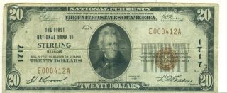 1929 $20 1st National Bank Of Sterling Illinois Charter 1717 Take A Look photo