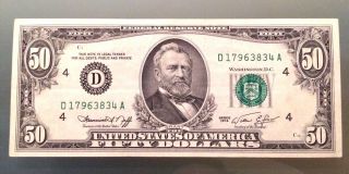 1974 $50 Dollar Bill Grant Vg Ohio D17963834a photo