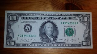 1977 $100 One Hundred Dollar Bill Federal Reserve Note A15747523a - Circulated photo