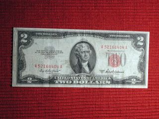 1953 A Two Dollar Bill,  Red Seal,  Old Us Currency,  Paper Money Note photo