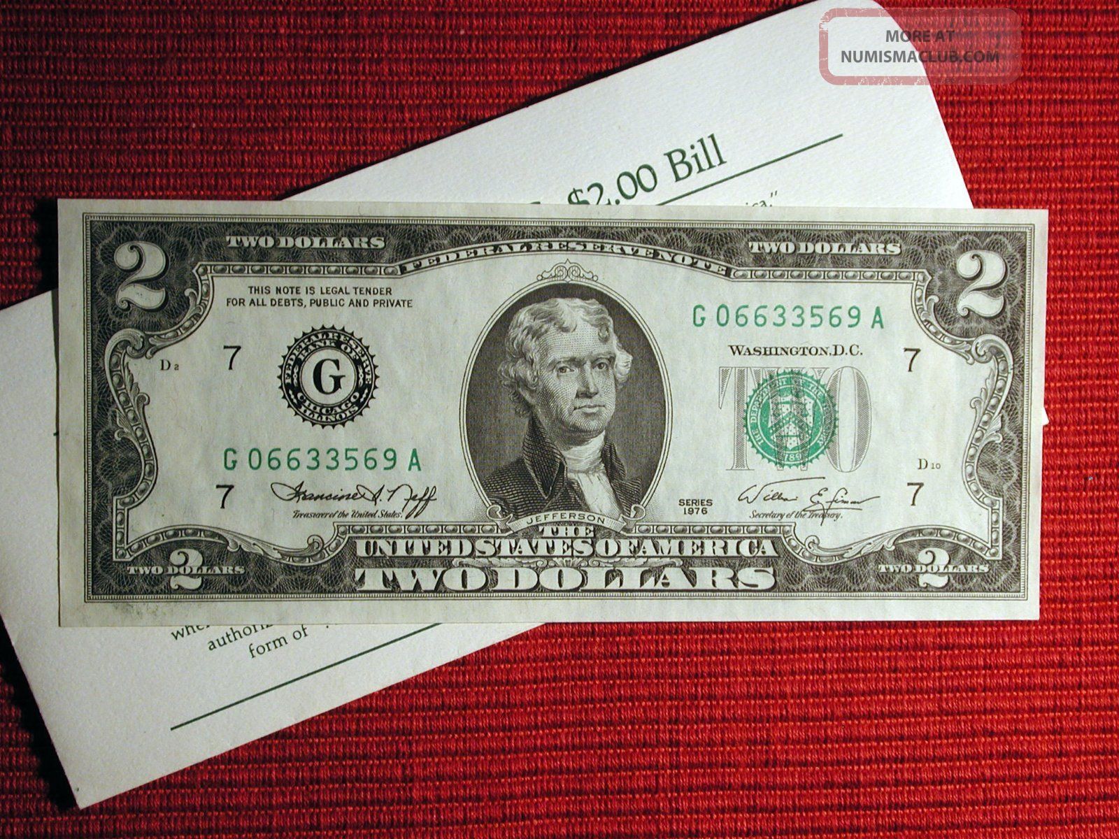 1976 Two Dollar Bill Green Seal Bicentennial Issue In A 2 Bill History