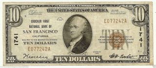 $10.  00 Circulated 1929 National Bank Note Type 1 - San Francisco Charter 1741 photo