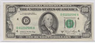1981 A Federal Reserve Note One Hundred Dollar Bill.  $100.  00.  90a.  Fancy? photo