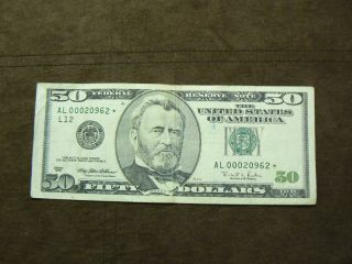 1996 $50 Dollar Bill,  Error Note,  Fifty Old U S Money Currency Low Serial Star photo