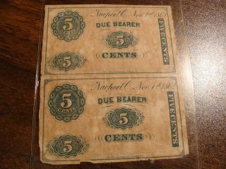 1862 5c Obsolete Fractional Currency Uncut Pair - Newport,  O photo
