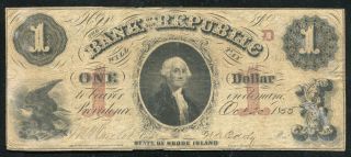 1855 $1 The Bank Of The Republic Providence,  Rhode Island Obsolete Banknote photo