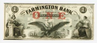 1800 ' S $1 The Farmington Bank - Farmington,  Hampshire Note Unc photo