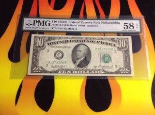 $10 1950b Federal Reserve Note Fr 2012 - C (cb Block) Philadelphia Pmg - 58 Epq photo