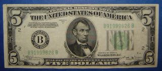1934 - B Series $5.  00 Federal Reserve Note - York - Circulated photo