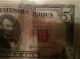 1934 A 5 Dollar Bill Silver Certificate Blue Seal,  A 1953b Red Seal Small Size Notes photo 4