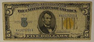 1934 A $5 Silver Certificate Yellow Seal North Africa Five Dollars photo