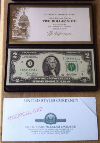 2003 $2.  00 Federal Reserve Note Crisp Uncirculated With Case & History Enc photo