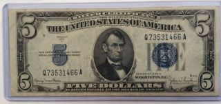 1934 - D.  $5 About Uncirculated.  Silver Certificate.  Currency.  Us Paper Money. photo