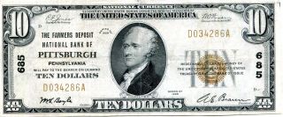 Docs Hard To Find $10 National Currency Note - Pittsburgh,  Pa Bank - Look photo