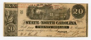 1863 $20 The State Of North Carolina Note - Civil War Era W/ Train photo