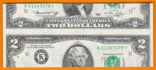 1976 Dallas $2 Dollar Star Note W 2 Different Serials K01047679 & K01067679 photo