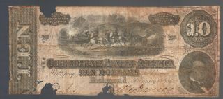 $10 Dollar 1864 Civil War Confederate Currency Richmond Va Sc Ga Note T - 68 Bill photo