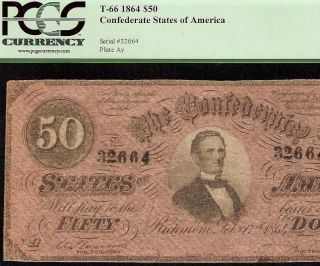 1864 $50 Dollar Bill Civil War Confederate Currency Note Paper Money T - 66 Pcgs photo