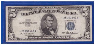 $5 1953 Star Blue Seal Silver Certificate Five Dollars Old Usa Paper Money B - 97 photo