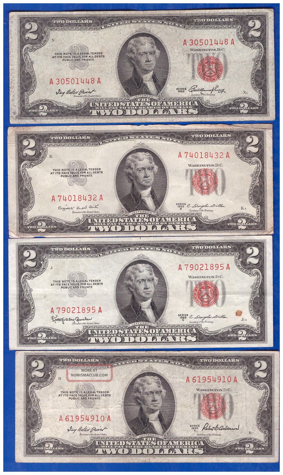 4 1953 A B C Old Us Note Legal Tender Paper Money Currency Red 4-1953-a-b-c-old-us-note-legal-tender-paper-money-currency-red