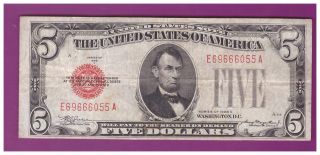 1928c 5 Dollar Bill Old Us Note Legal Tender Paper Money Currency Red Seal L171 photo