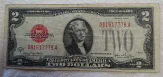 1928 G $2 Dollar Bill Note - Circulated photo