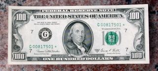 Series 1969c Unc Us $100 One Hundred Dollar Federal Reserve Star Note Chicago photo