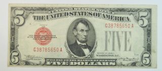 1928c $5 United States Legal Tender Note Red Seal Fr 1528 G38785650a photo