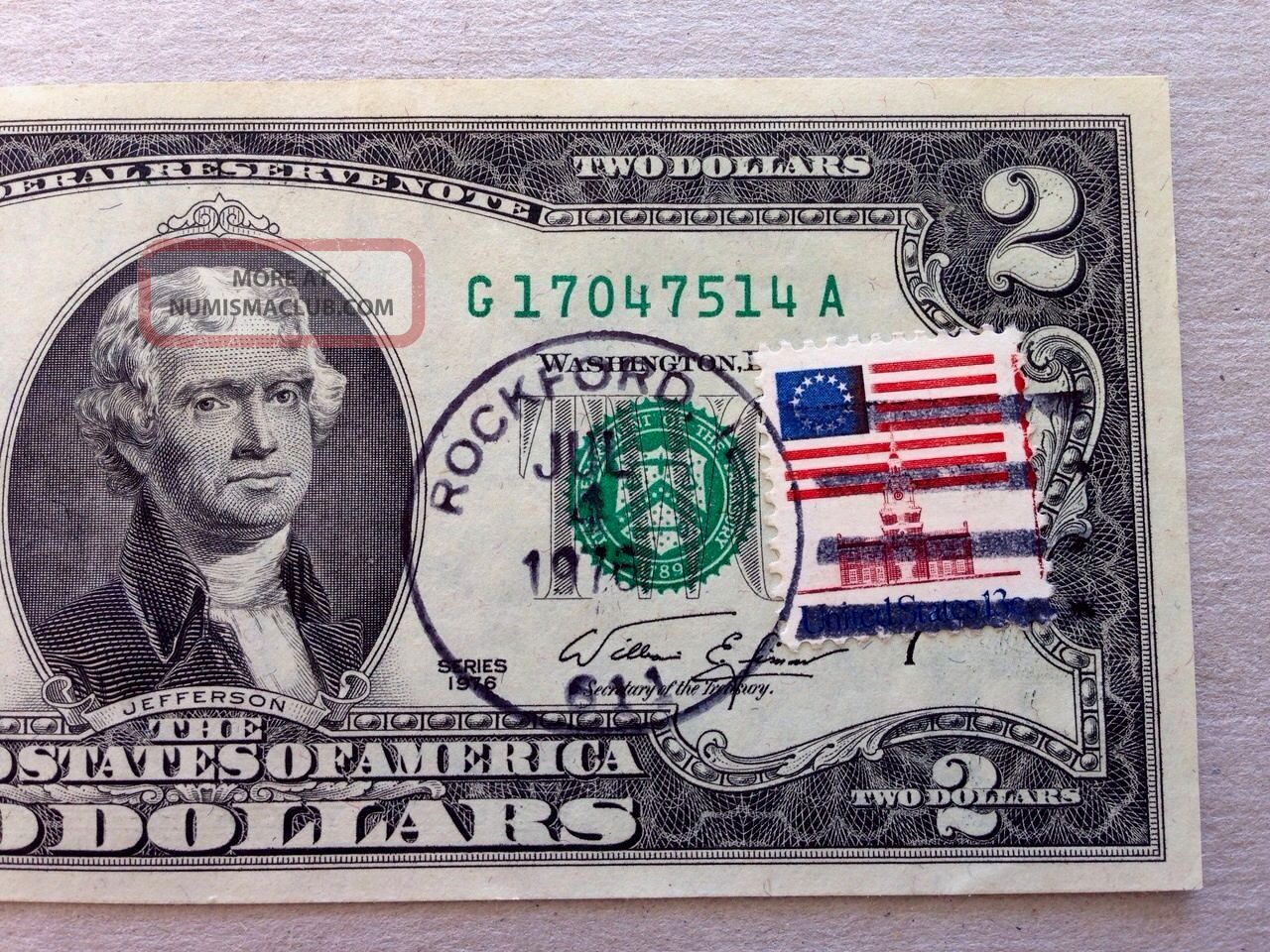 1976 2 Dollar Bills Stamp Uncirculated Independence Day 7 04 76 Rare