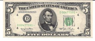 1950 $5 Federal Reserve Note Cleveland District Star Note Gem Uncirculated Rare photo