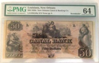 Louisiana Orleans Canal Bank $50 Pmg Ch.  Unc 64 Pp - A Perfect Margins photo