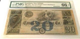 Louisiana Orleans Canal Bank 1840 ' S $20 Pmg Unc 66 Epq Pp - B Excellentmargins photo